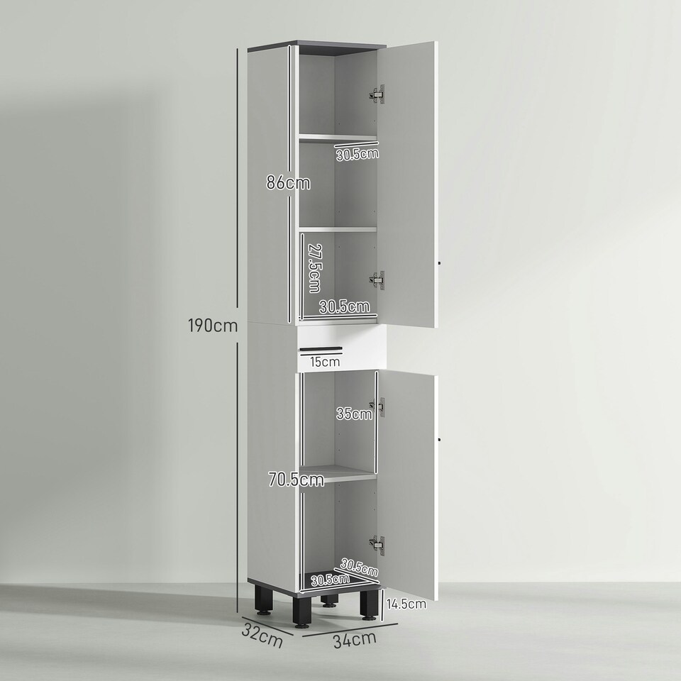 image 1 of HOMCOM Bathroom Cabinet with Adjustable Shelves, Double Doors and Drawer
