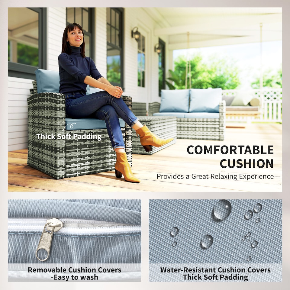 image 1 of Outsunny 6 PCS Patio Rattan Sofa Set Conversation Garden Furniture Grey