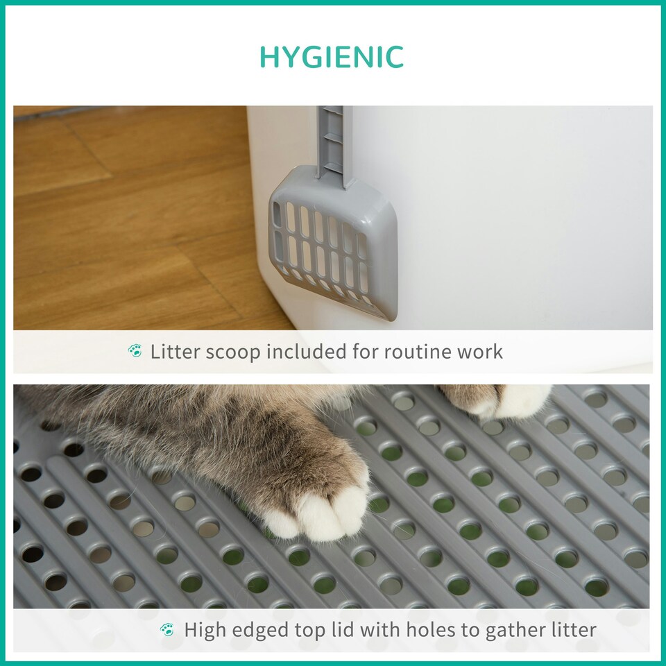 image 1 of PawHut Cat Litter Tray Pet Litter Box w/ Front Entrance, Top Exit, Scoop - White