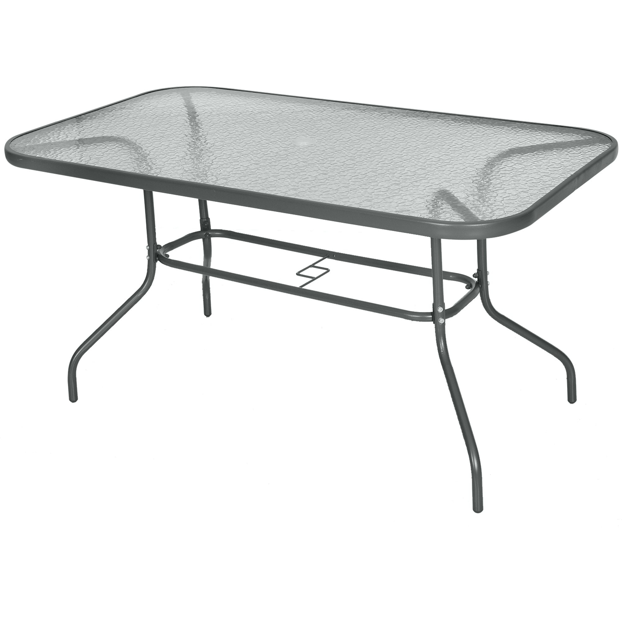 Outsunny Metal Garden Dining Table Outdoor Patio w/ Glass, Umbrella Hole | Grey | Charcoal grey | 140 x 80 x 70 cm