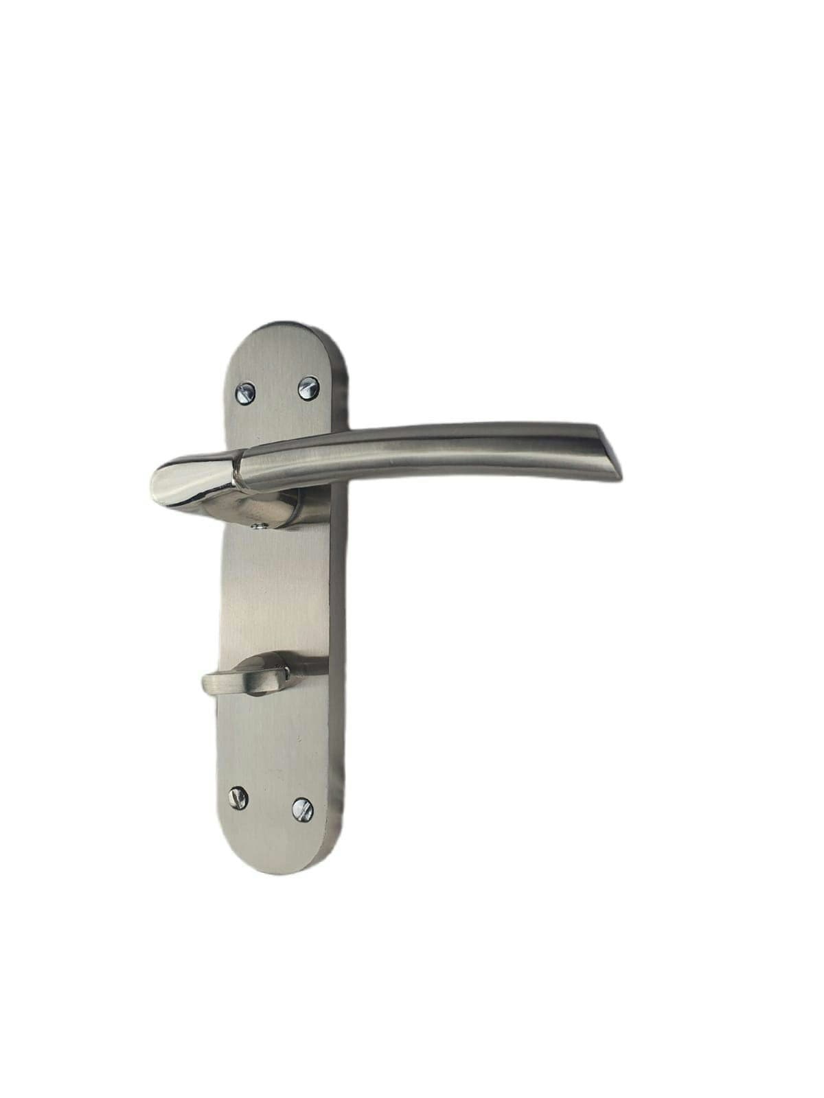 Golden Grace Indiana Bathroom Door Handles on Backplate in Duo Polished & Satin Stainless Steel Finish - 182mm x 45mm Grey 1 Set