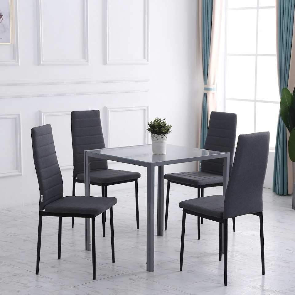 image 1 of HOMCOM Dining Chairs Upholstered Fabric Accent Chairs with Metal Legs, Set of 4