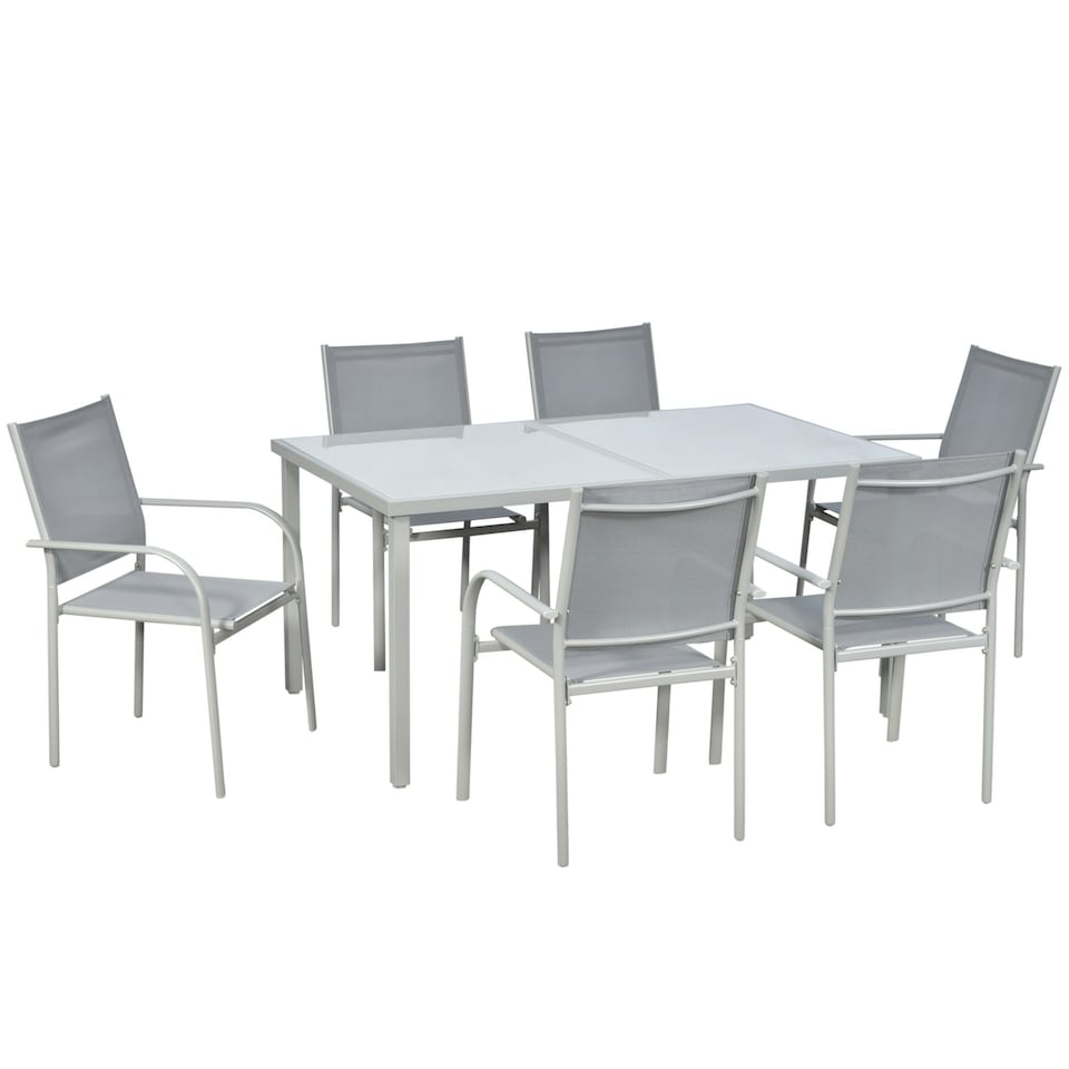 image 1 of Outsunny 7 Piece Garden Dining Set, Steel Outdoor Table and Chairs