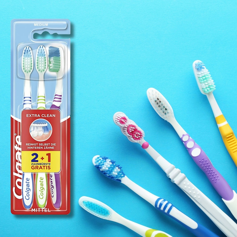 image 1 of Colgate Extra Clean Toothbrush Medium 3 Packs Cleaning Assorted Colours
