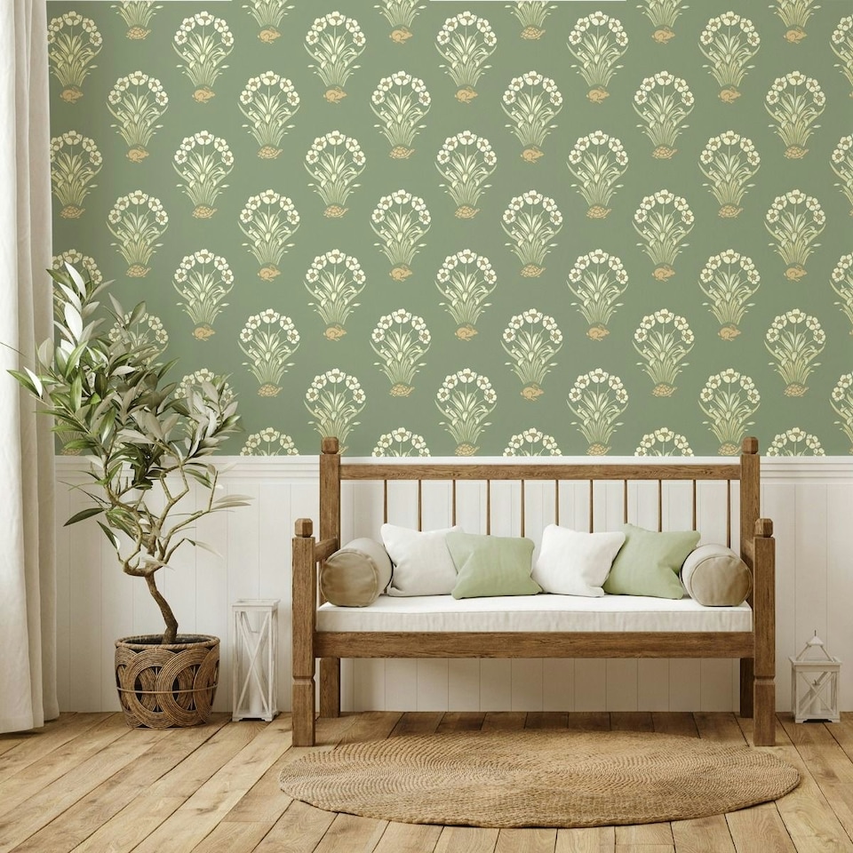 image 1 of Belgravia Tortoise and Hare Wallpaper - Sage Green - 10m x 53cm Green
