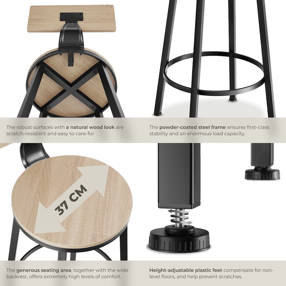 image 1 of 2 Bar stools Poole | Brown | industrial wood light, oak Sonoma | 46,50 x 46,50 x 104 cm | 2