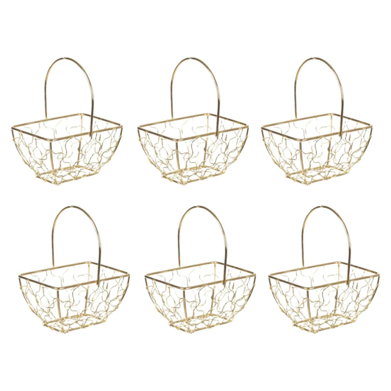Rectangle Basket Wire Mesh - 10x8x6cm Gold Gold & Set of 6 1