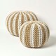 image 5 of Homescapes Off White and Linen Knitted Pouffe Striped Footstool - 35 x 40 cm