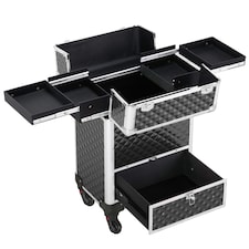 Yaheetech Aluminum Makeup Train Case with Slide-Out Drawer Black Black