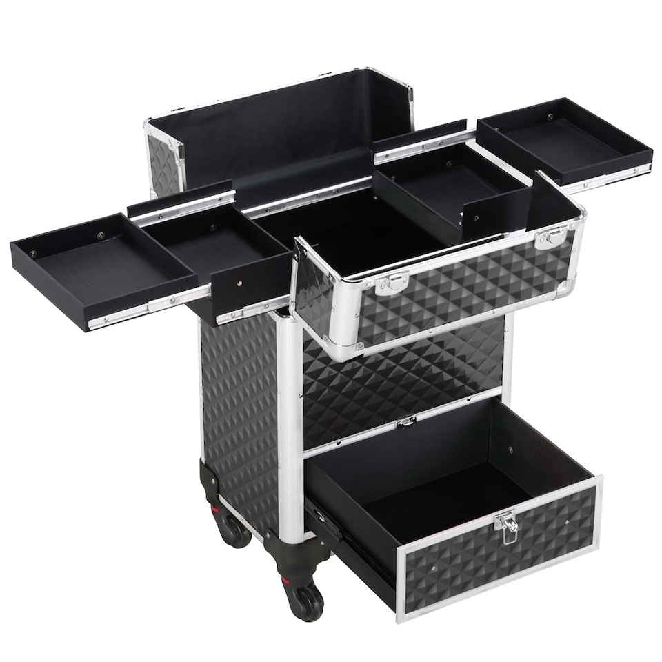 image 1 of Yaheetech Aluminum Makeup Train Case with Slide-Out Drawer Black Black