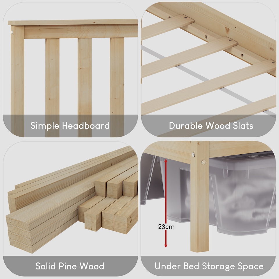 image 1 of Vida Designs Milan 3ft Single Bed Wood Frame, High Foot End, Pine, 90 x 190cm