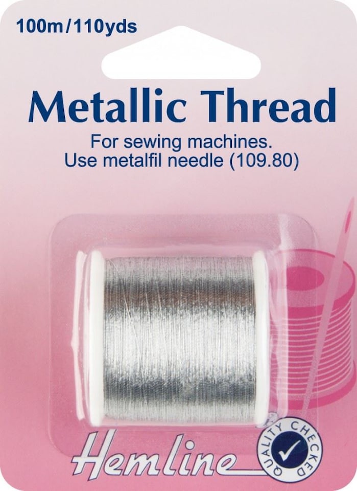 Hemline Silver Metallic Sewing Thread, 10m per ball - each