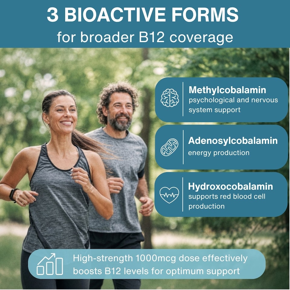 image 1 of Igennus Super B12-Complex 1000mcg, Sublingual Vitamin B12 Melt, High Absorption Methylcobalamin, Adenosylcobalamin & Hydroxocobalamin, 180 Tablets