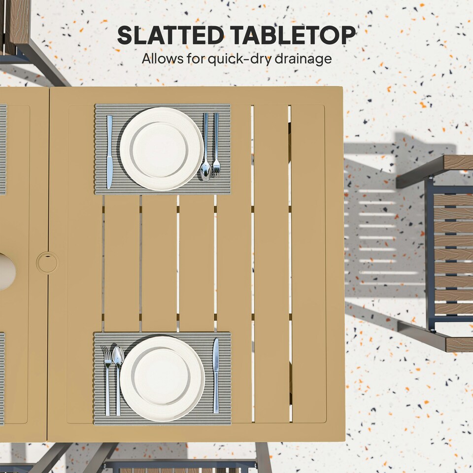 image 1 of Outsunny 150 x 90cm Garden Dining Table with Parasol Hole, Table Only, Brown