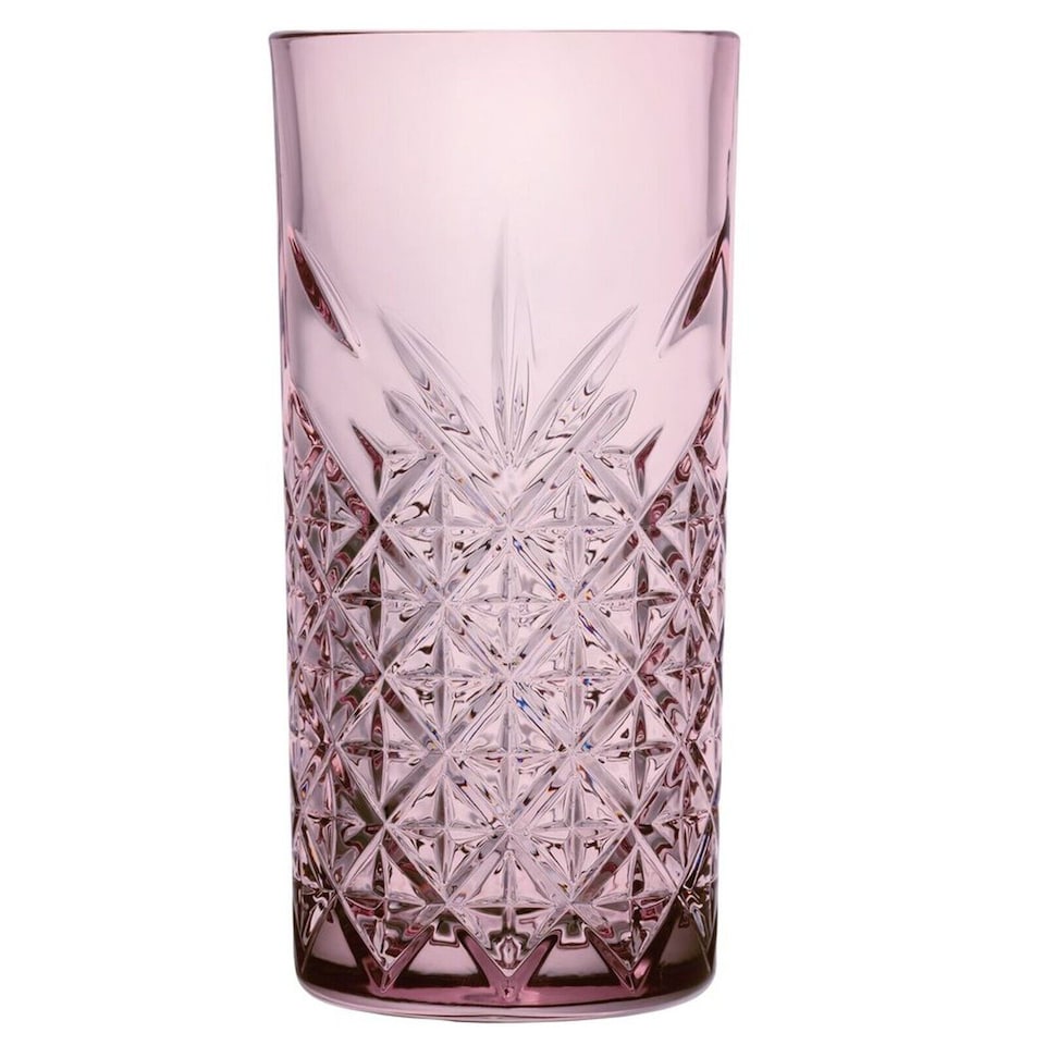 image 1 of Pasabahce Pink Coloured Tall Cut Glass