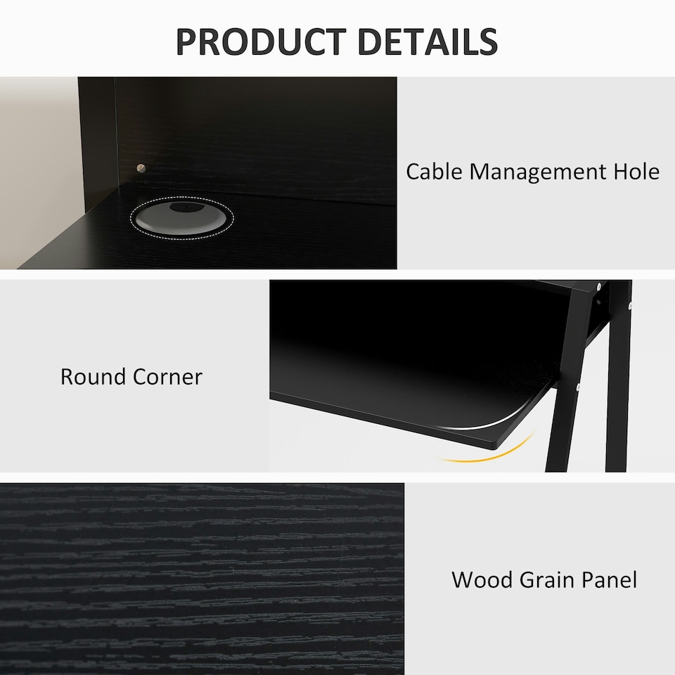image 1 of HOMCOM 2-Tier Storage Computer Workstation with Shelf, Metal Frame Black