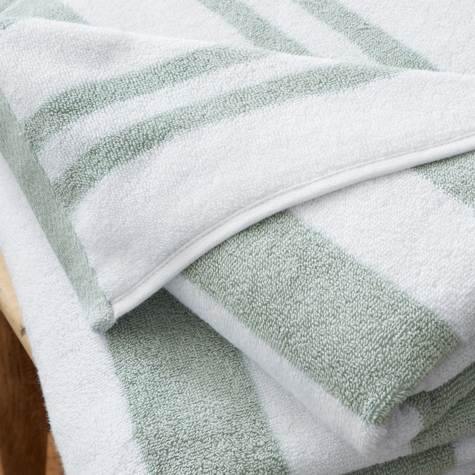 image 1 of Bianca Reversible Stripe Cotton Jacquard Bath Sheet | Green | Sage Green | Bath sheet
