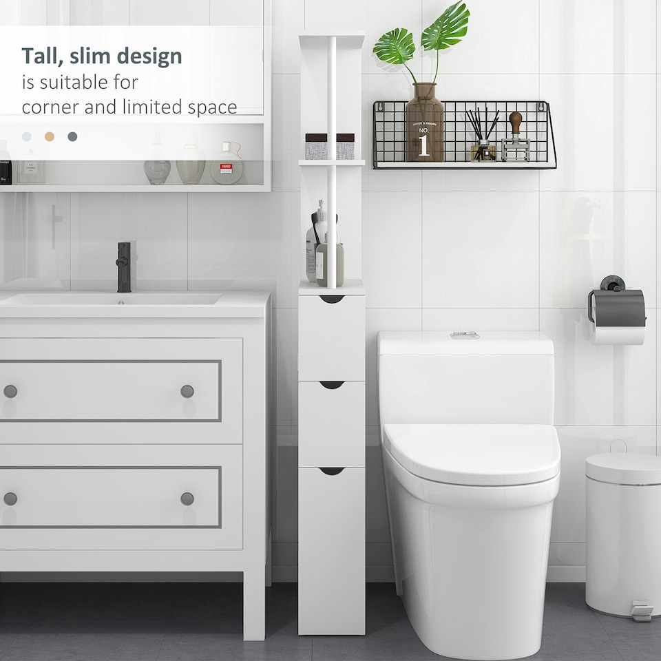 image 1 of HOMCOM Tall Bathroom Storage Cabinet with Shelf and Drawers, White, Grey
