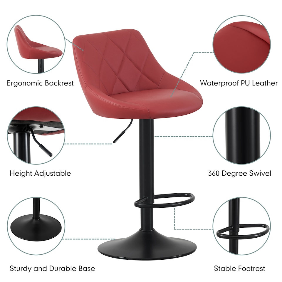 image 1 of MCC Direct Set of 2 Height Adjustable Bar Stool Kitchen Breakfast Chairs Stanley