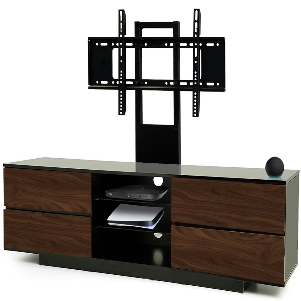 image 1 of Centurion Supports AVITUS Gloss Black with 4-Walnut Drawers for up to 65" LED/LCD/Plasma TV Stand with Mounting Arm Black