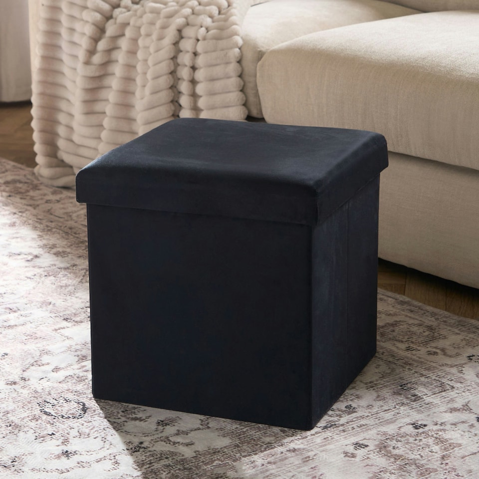 image 1 of OHS Matte Velvet Soft Foldable Cube Footstool Seat Storage Organiser Ottoman | Green | Forest Green