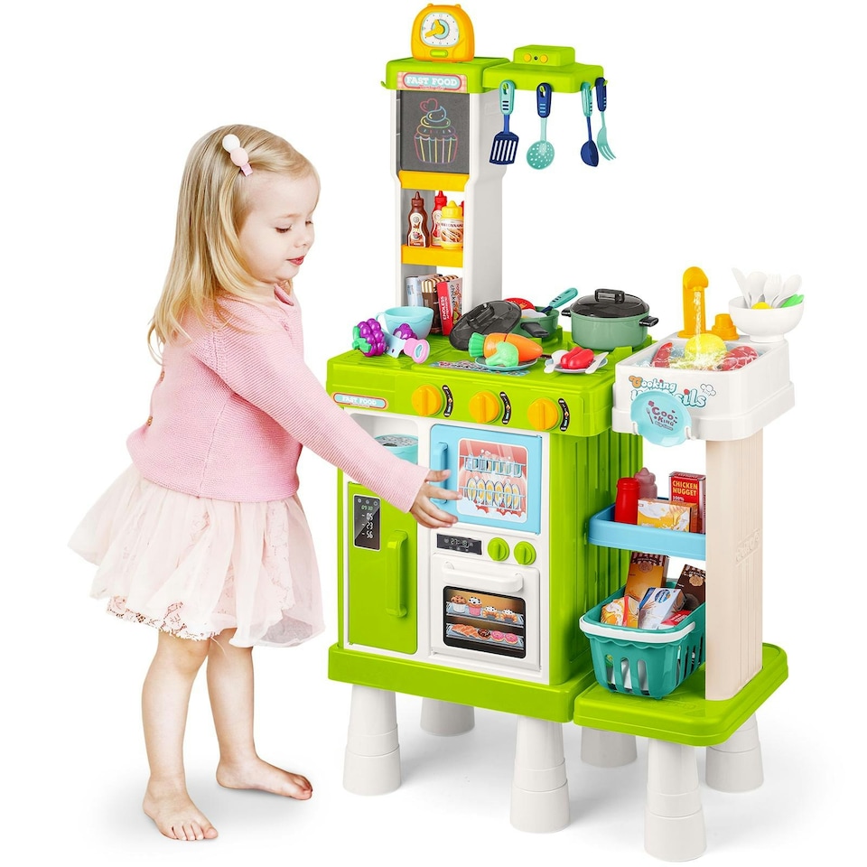 image 1 of Large Kitchen Playset for Kids (Green) - Pretend Cooking Toy Gift for Boys & Girls