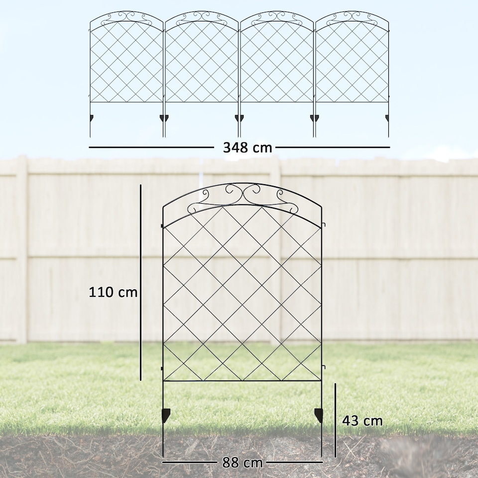 image 1 of Outsunny 4PCs Decorative Garden Fencing 56.3in x 11.5ft Steel Border Edging