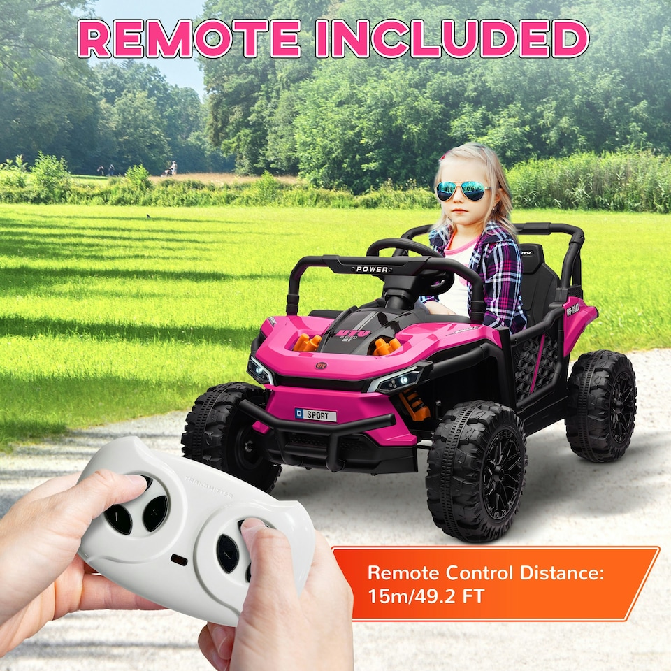 image 1 of AIYAPLAY Kids Ride on Car, 12V Electric Truck w/ Horn, Lights, USB, Pink