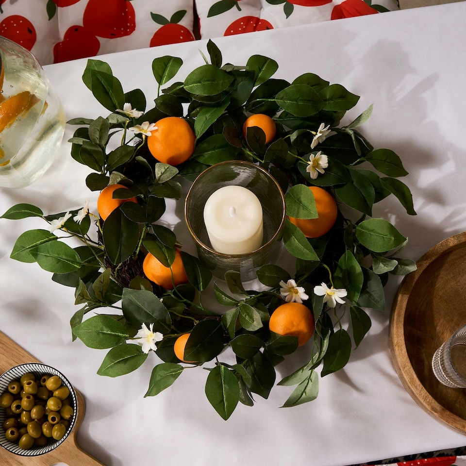 image 1 of OHS Natural Home Wall Table Decor Artificial Orange Wreath, 45cm - Orange