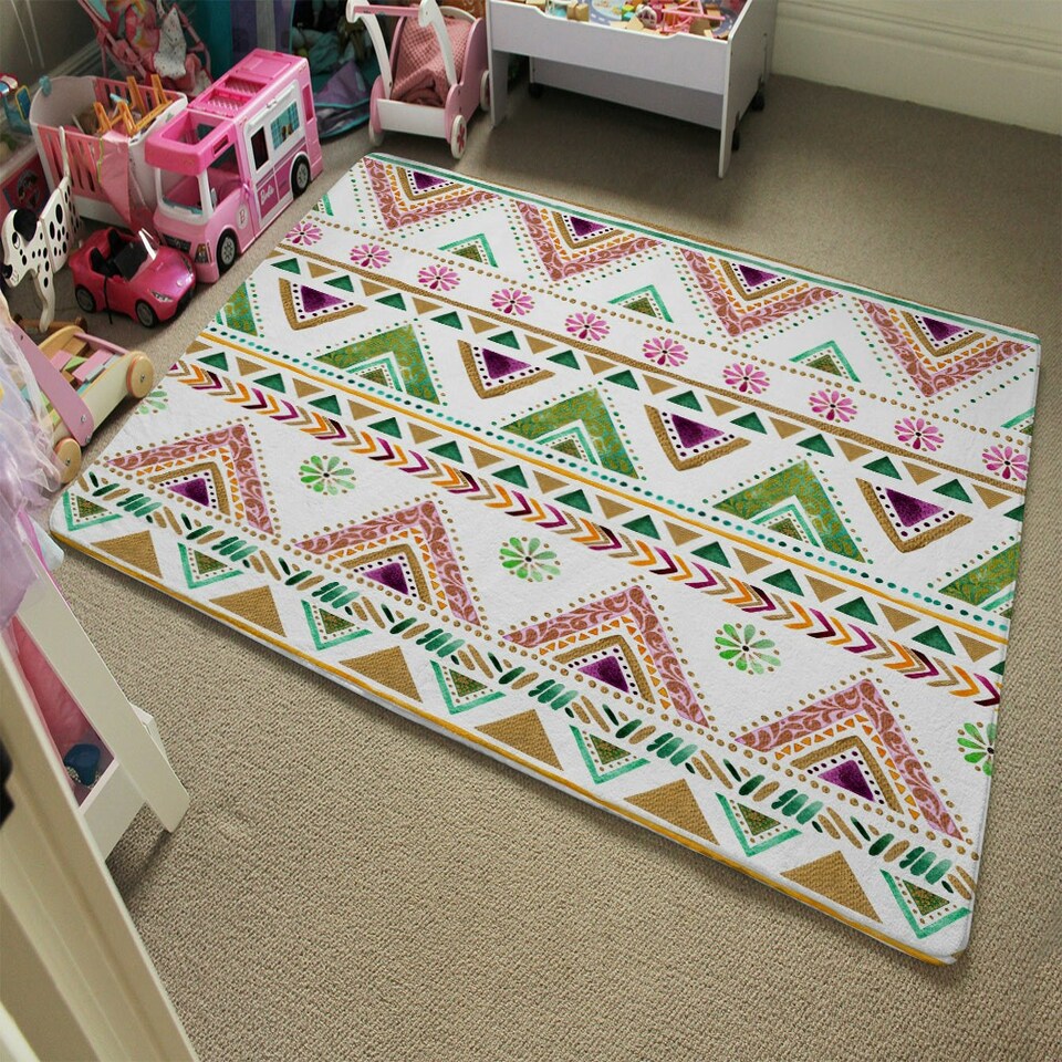 image 1 of Colorful Striped gold style triangles (Rug) Gold | Medium: 80x150cm