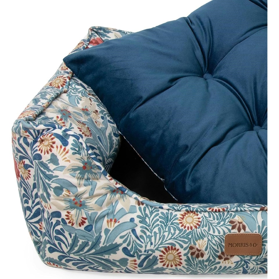 image 1 of Morris & Co Bower Print Square Box Dog & Cat Bed - Small Blue | S
