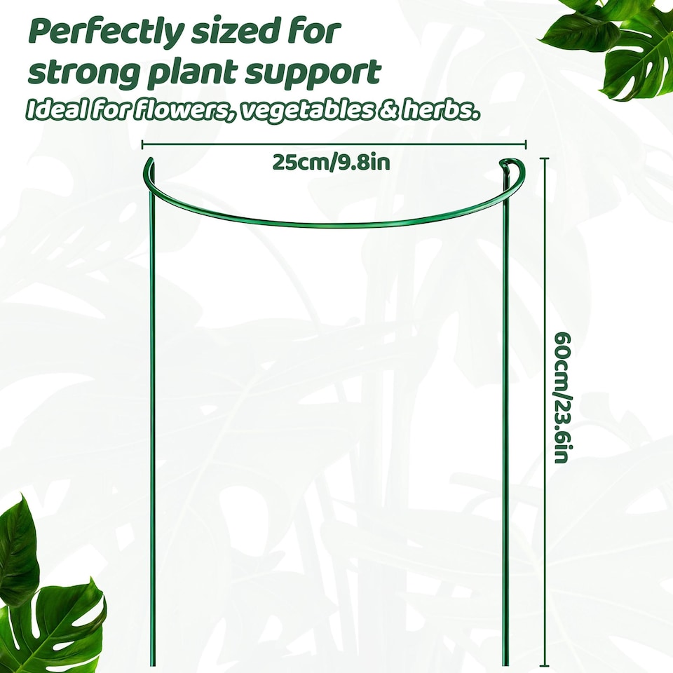 image 1 of 4 Pack Adjustable Plant Support Stakes Metal Half-Round Ring Cages with Self-Watering Sticks 25x60cm