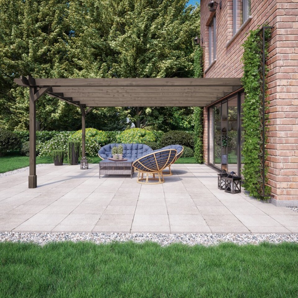 image 1 of Wall Mounted Double Premium Pergola - Wood - L180 x W240 x H270 cm - Rustic Brown