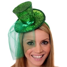 Pack of 1 Mini Green Glitter Fascinator Top Hat Green | One Size