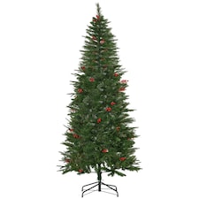 HOMCOM 7ft Artificial Christmas Tree Holiday with Pencil Shape, Berries