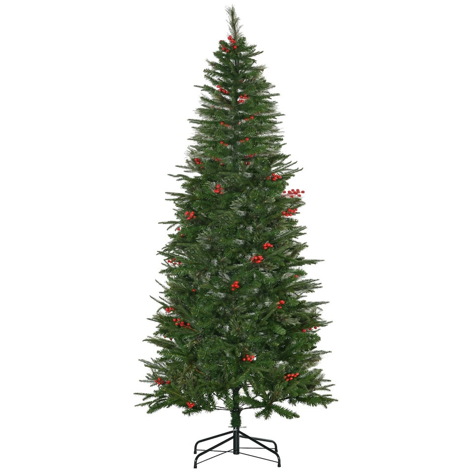 image 1 of HOMCOM 7ft Artificial Christmas Tree Holiday with Pencil Shape, Berries