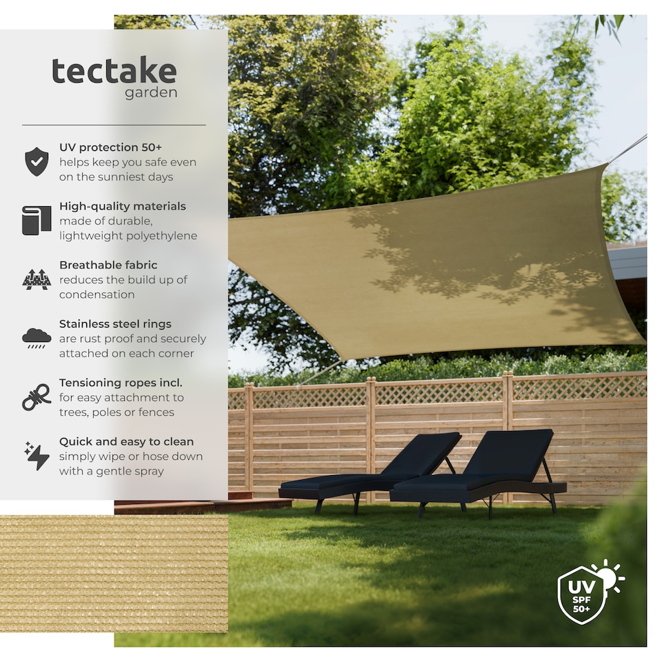 image 1 of Shade Sail - rectangular with UV protection 50, water-repellent | Cream | beige | 3 x 3 m | 1