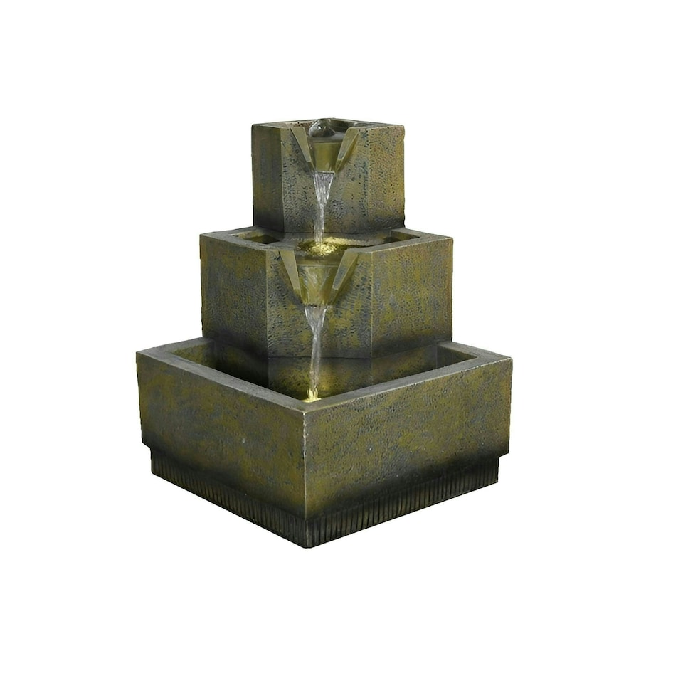 image 1 of Primrose Solar Tiered Coba Square Water Feature with Lights 37cm