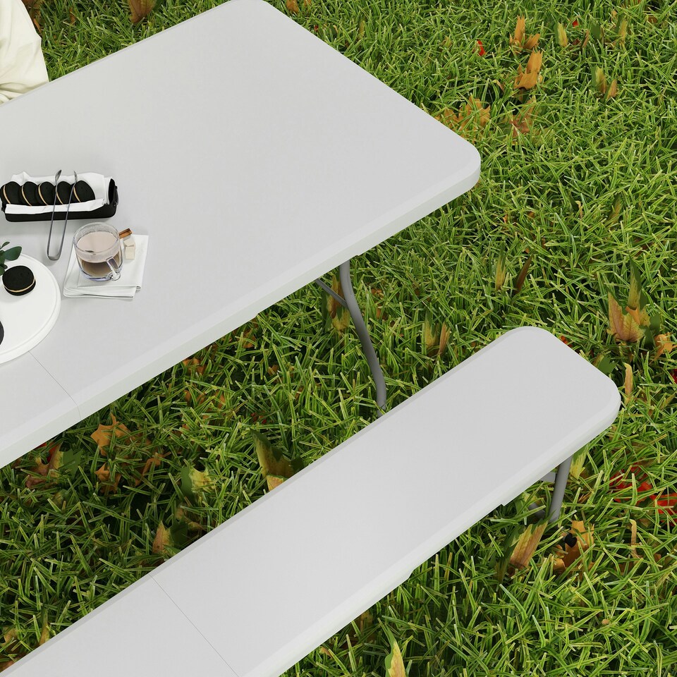 image 1 of Outsunny 3 Piece Folding Picnic Table and Bench Set with Handles, White