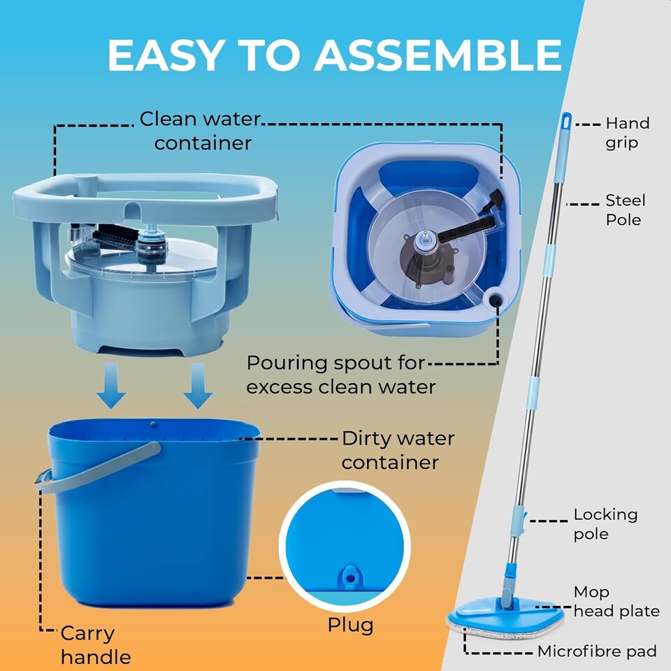 image 1 of IGADMop Professional Set with Bucket, 2 Chamber System for Separating Dirty and Clean Water, 130 cm Telescopic Handle, Microfibre Mop Pad