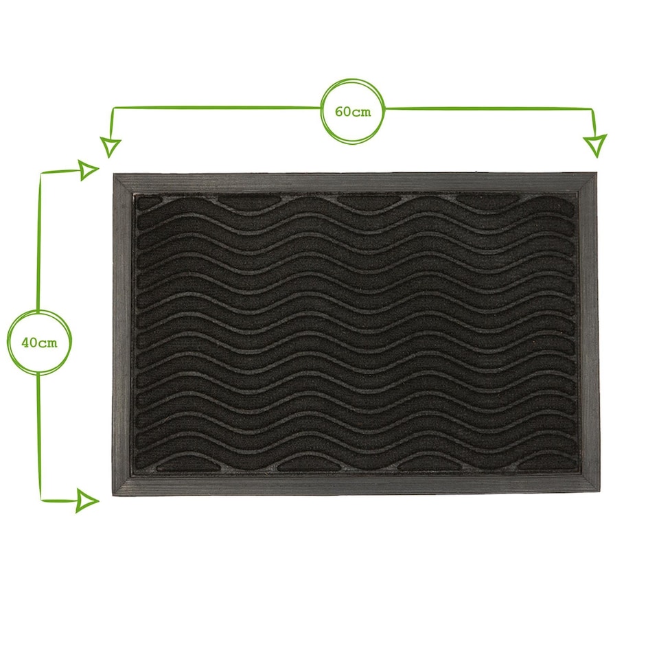image 1 of Nicola Spring Heavy Duty Door Mat - 60 x 40cm - Black Waves