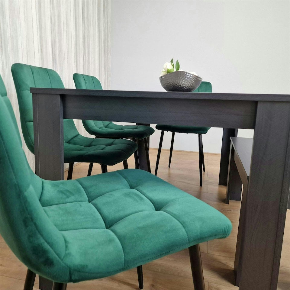 image 1 of Dining Table Set with 4 Chairs and a Bench Dining Room and Kitchen table set of 4 Grey