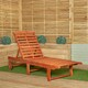 image 2 of 1.9m x 0.6m Outdoor Wooden Adjustable Foldable Sunlounger with Wheels Brown
