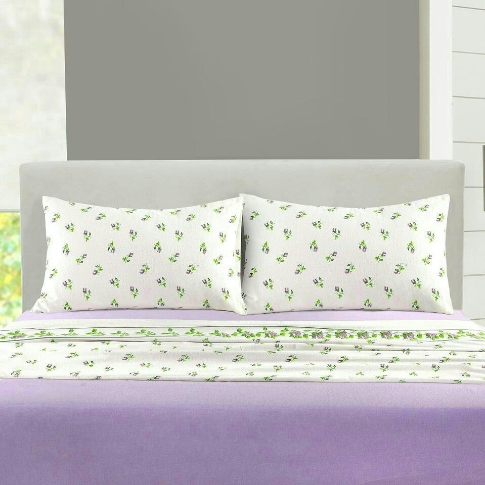 image 1 of Rosebud Flannelette Lilac Double Sheet Set