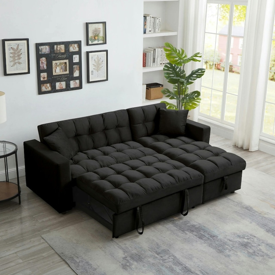 image 1 of Madrid Corner Chaise Lounge L Shape 3 Seater Sofa With With a Reversible Chaise & Pull Out Sofa Bed Black
