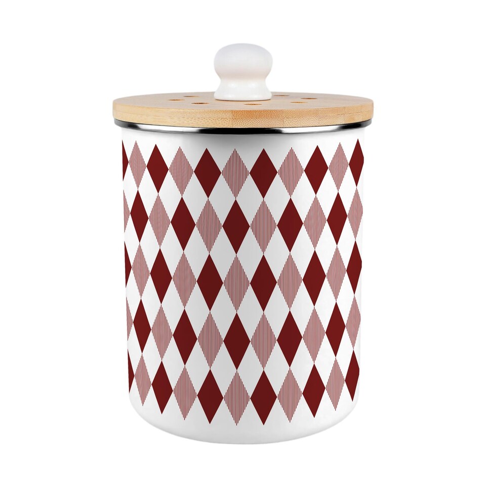 image 1 of Red Argyle Food Waste Caddy - Metal 2L Decorative Kitchen Compost Bin