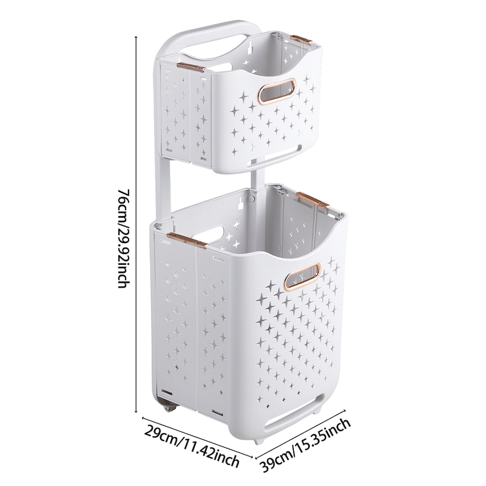 image 1 of Living and Home 2-Tier Foldable Laundry Baskets with Casters,L