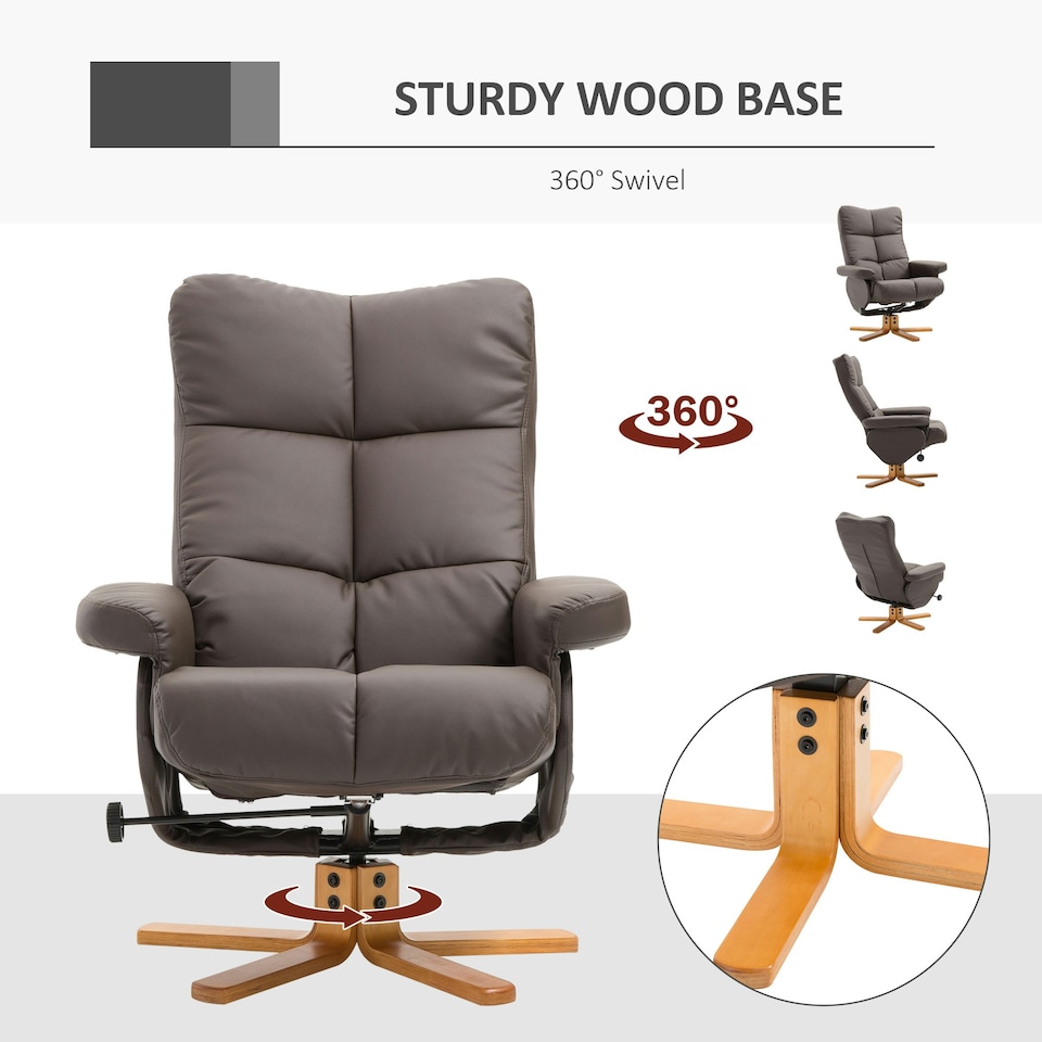 image 1 of HOMCOM Recliner Chair and Footstool PU Leather Wooden Base Brown