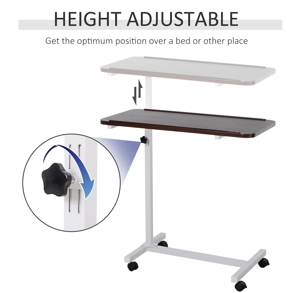 image 1 of HOMCOM Height Adjustable Over Bed Table with Wheels, C Shaped Laptop Desk, Portable Hospital Bed Table for Living Room, Bedroom, Brown