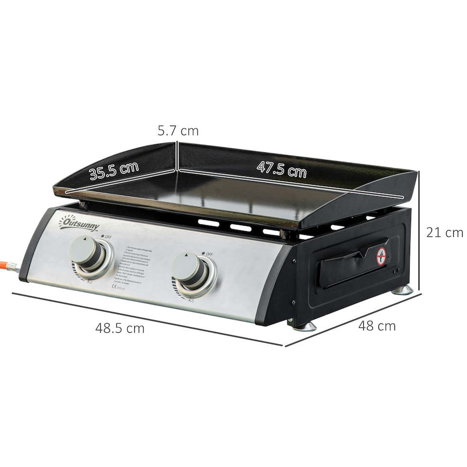 image 1 of Outsunny Portable Gas Plancha BBQ Grill with 2 Stainless Steel Burner, 6kW